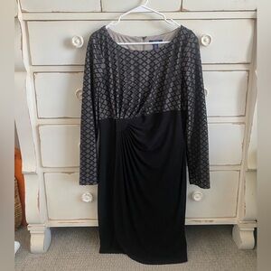 Chaps Black Patterned Long Sleeve Dress